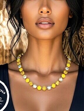 Citrine Yellow Opal and AB Crystals in Classic Gold Plated Necklace and Earrings